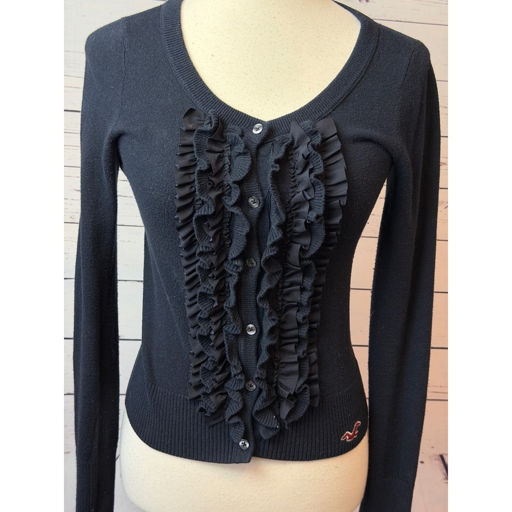 Hollister Ruffle Cardigan Sweater size Small Navy Blue Bella Swan Y2K Coquette